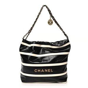 CHANEL - 22 Chain Hobo Striped Shiny Calfskin Small